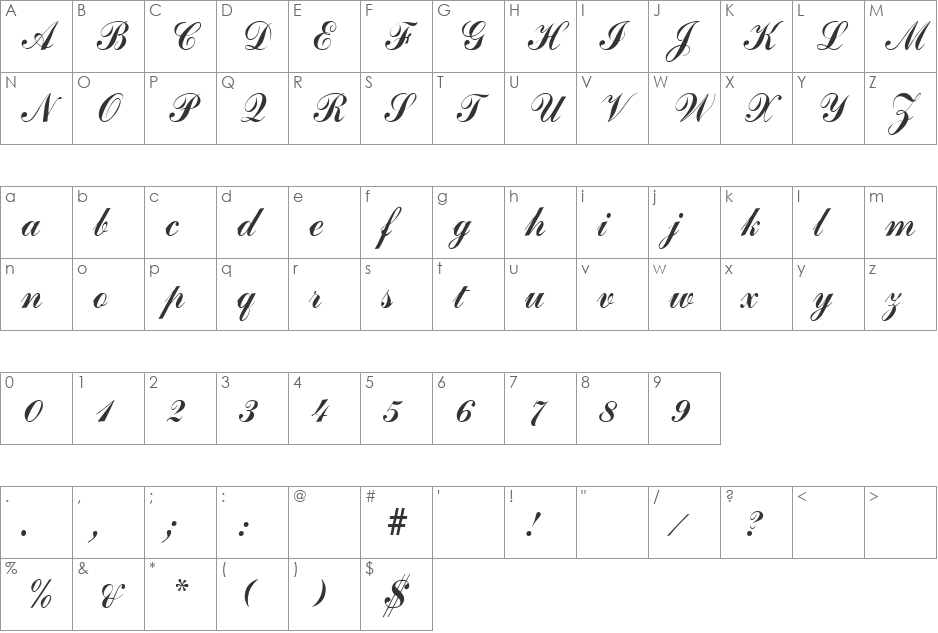 Grimpar font character map preview