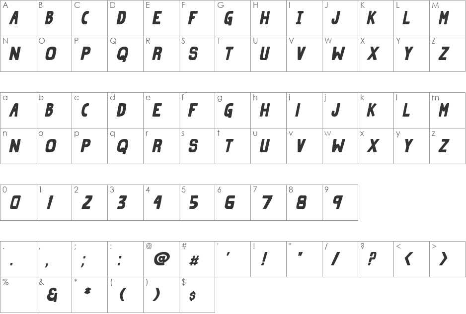 Grind Zero font character map preview