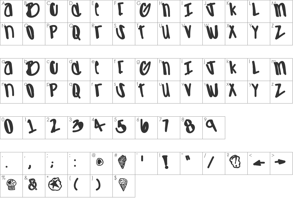 Apreciated font character map preview