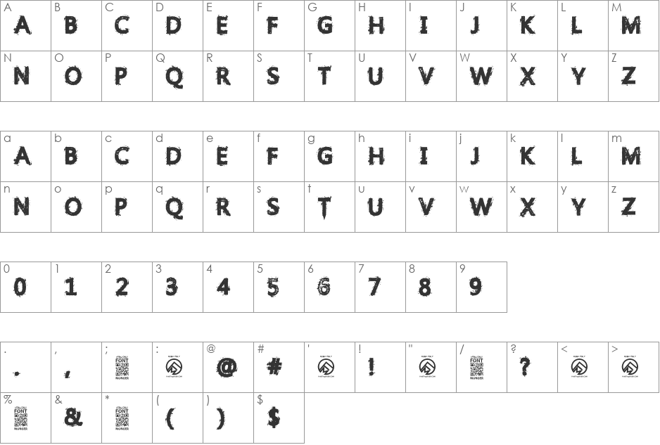Gristled Font font character map preview
