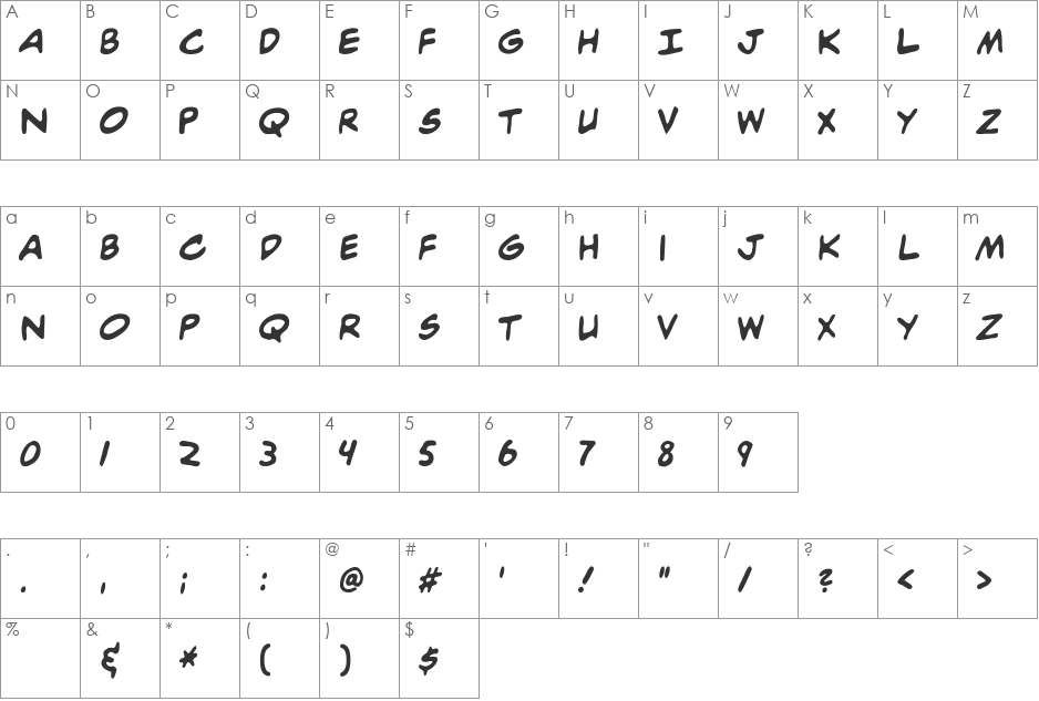 Grit font character map preview
