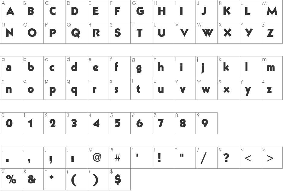 Grizzly font character map preview