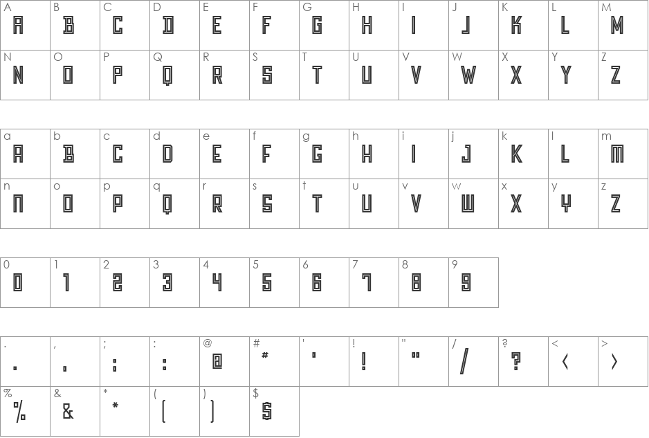 Grizzly Bear 1 Inline font character map preview