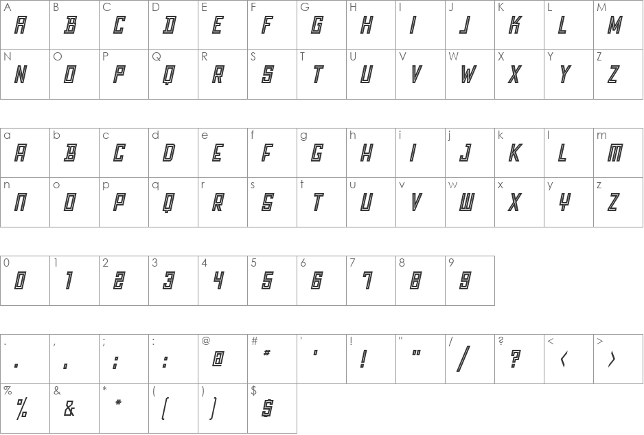 Grizzly Bear 10 Shadow Inline I font character map preview