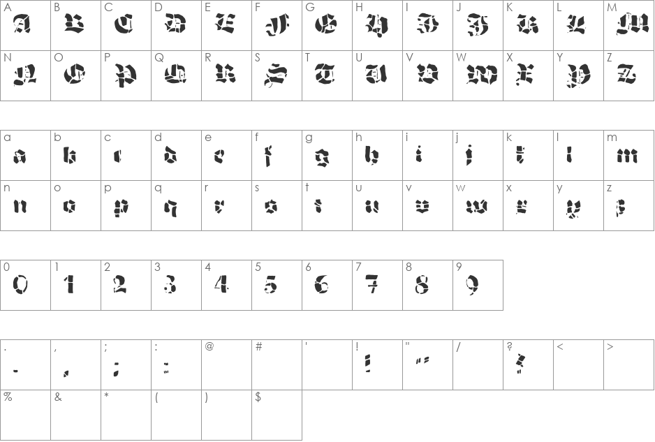 Grobe Hand font character map preview