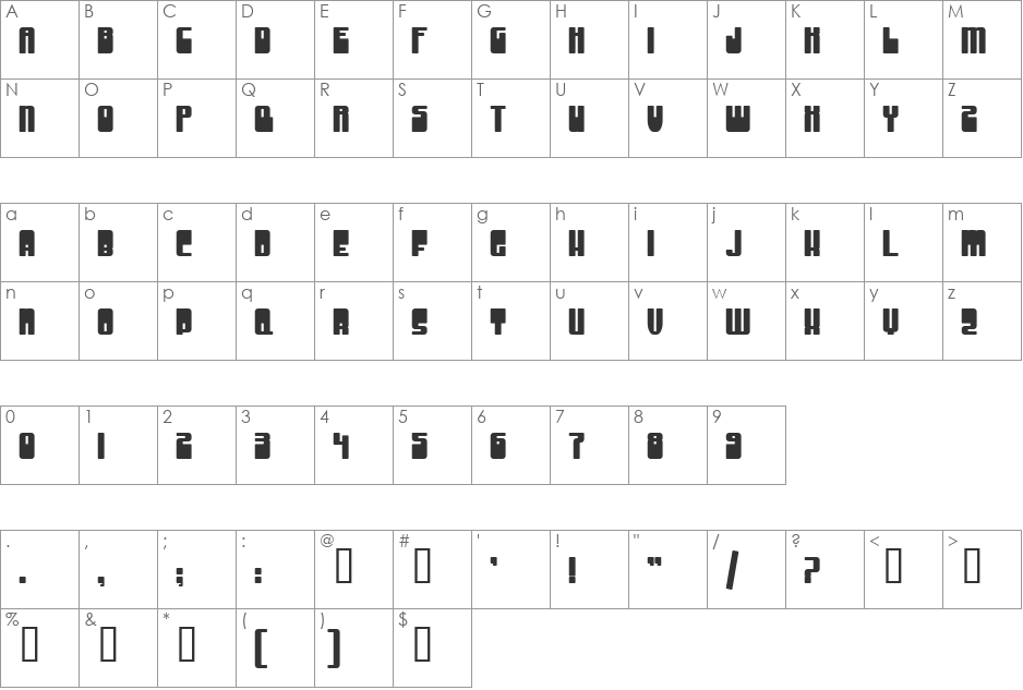 Groove Machine Upright font character map preview