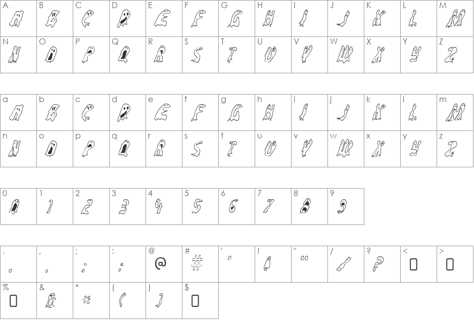 Groovy Ghosties font character map preview