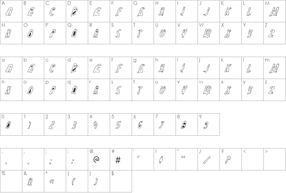 GroovyGhosties font character map preview