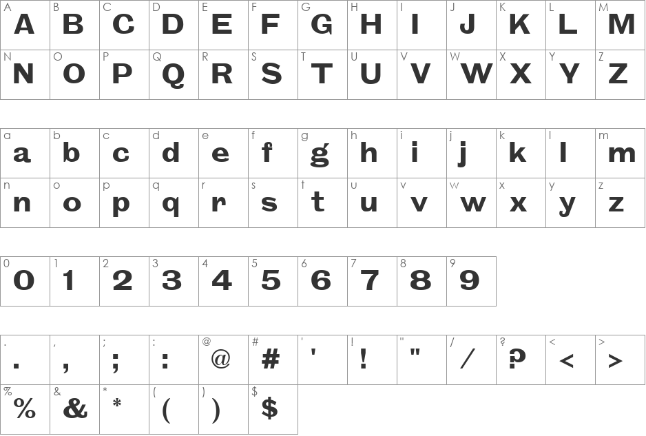 Groschen Extended font character map preview