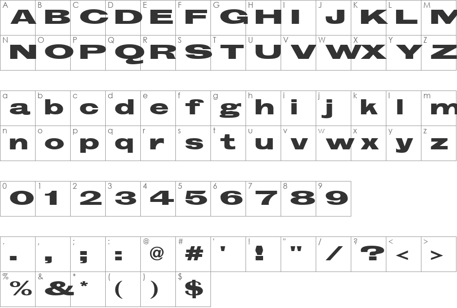 Groschen Extra Extended font character map preview