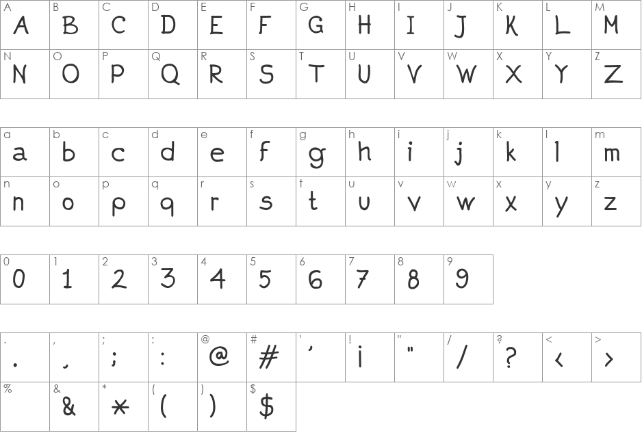 Aprim font character map preview