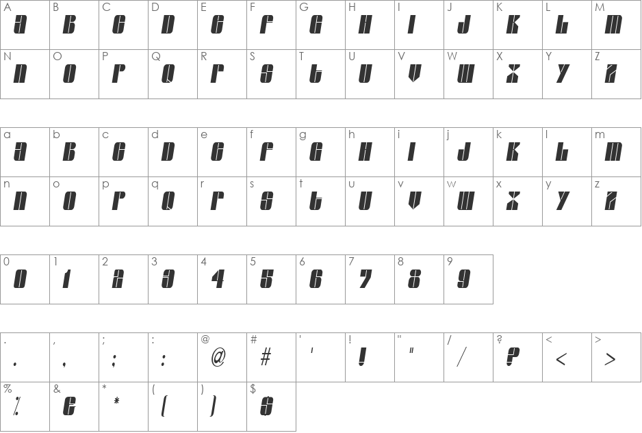 GroverThin font character map preview
