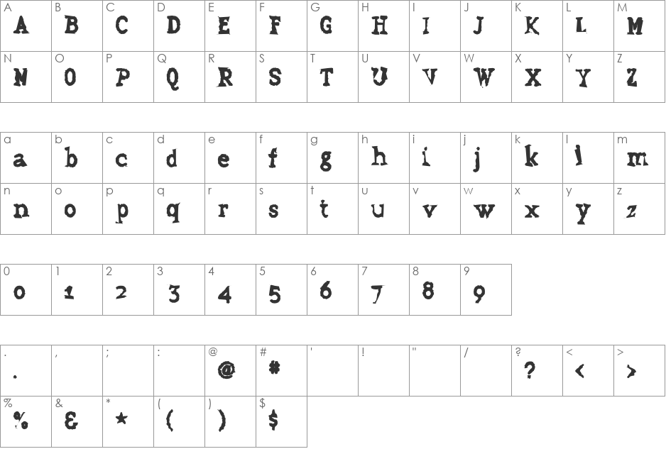 Grudge font character map preview