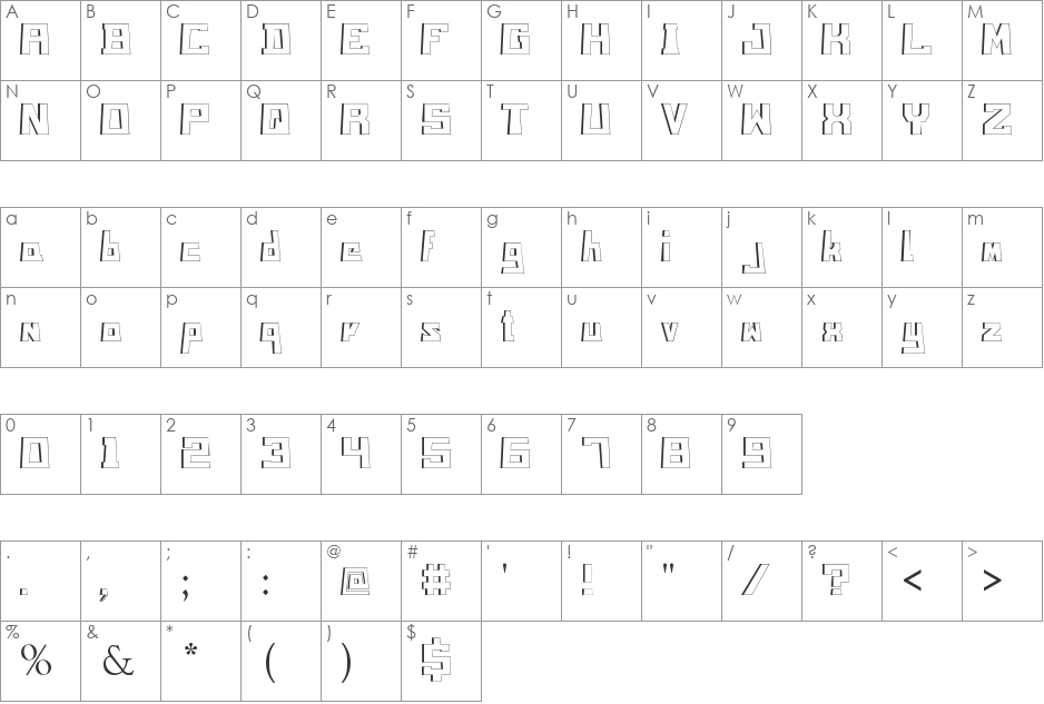 Grump Edge font character map preview