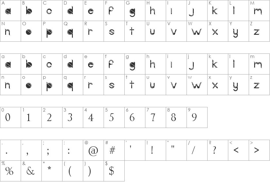Grunge font character map preview