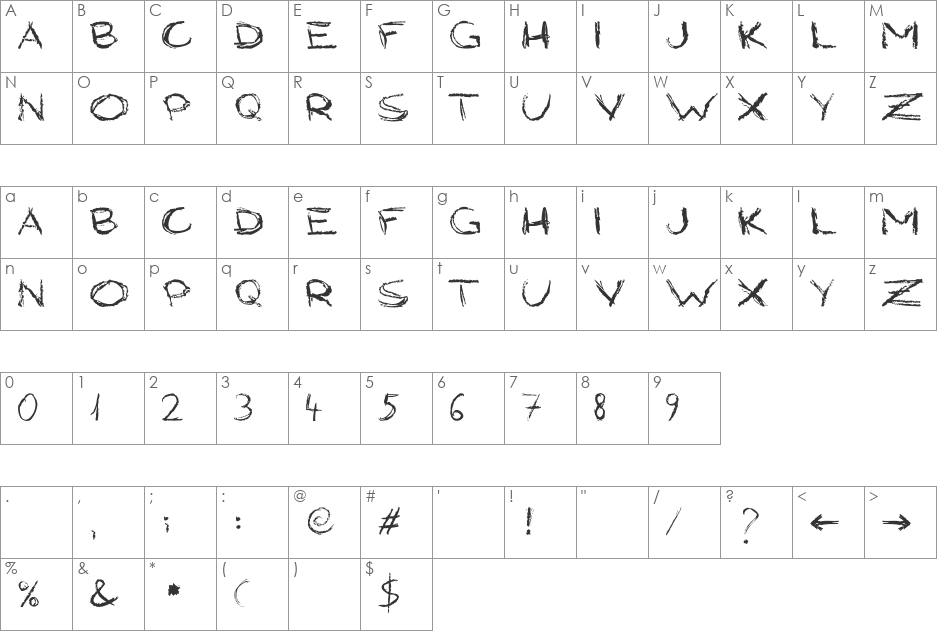 Grungy Style font character map preview