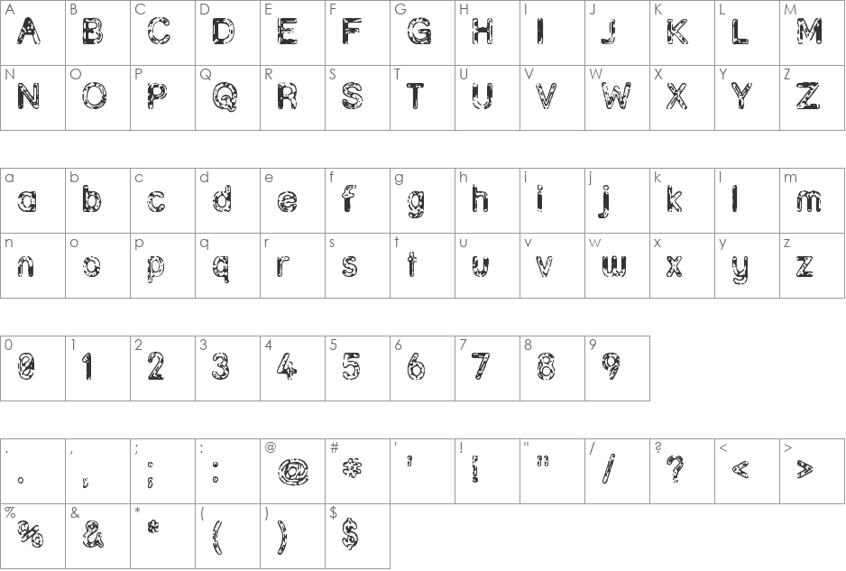 Grunja font character map preview