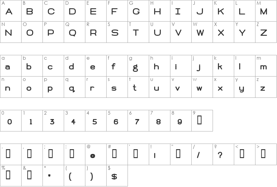 GruppoX font character map preview