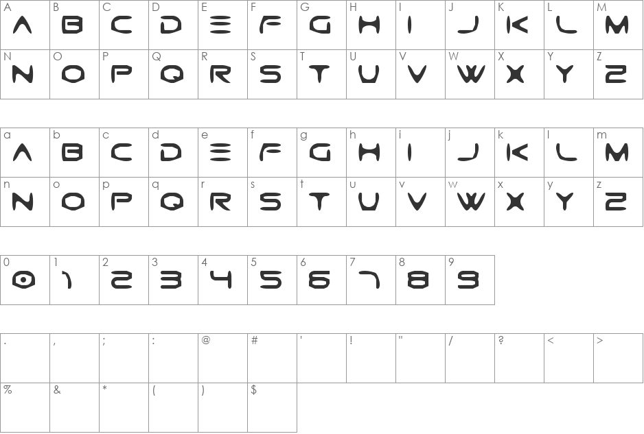Gtek Caverna font character map preview
