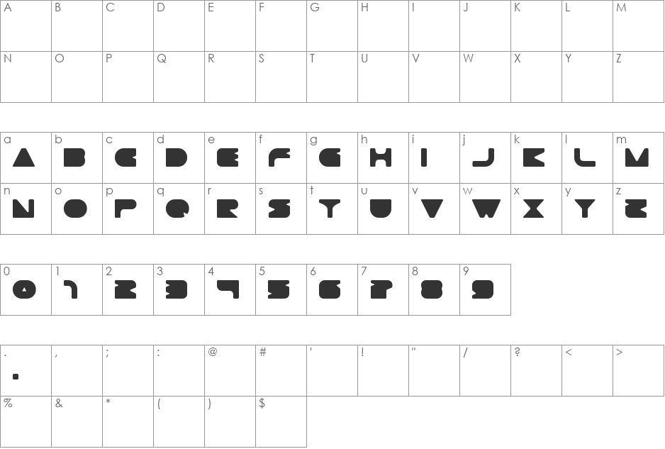 Gtek minimal font character map preview