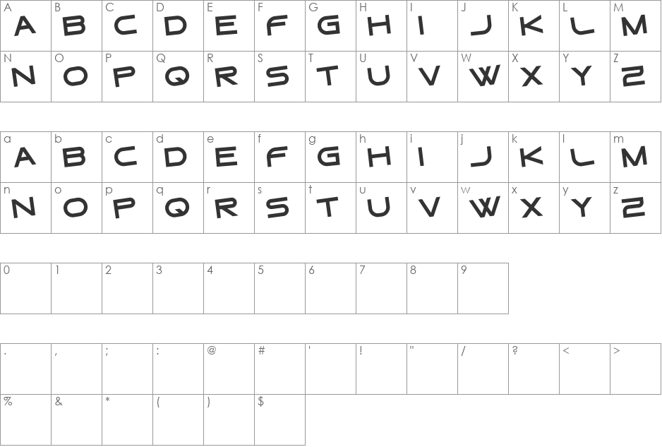 Gtek Regular font character map preview
