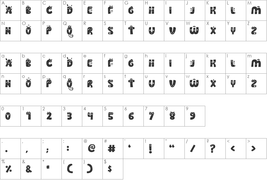Guakala font character map preview