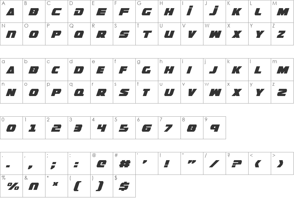 Guardian Condensed Italic font character map preview