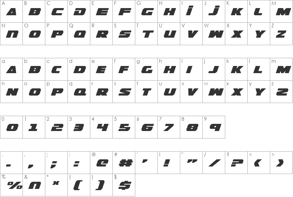 Guardian Expanded Italic font character map preview