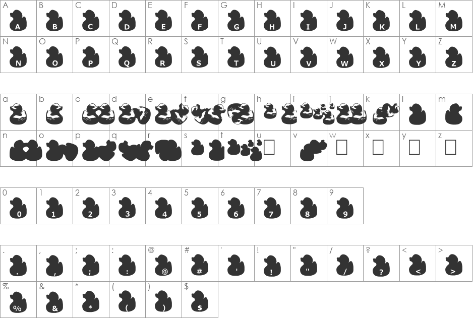 Gugli Ducky Rubber font character map preview