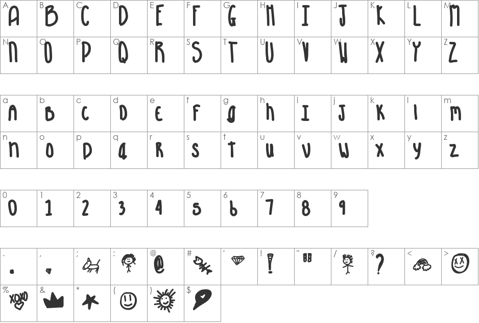 Aquarious font character map preview