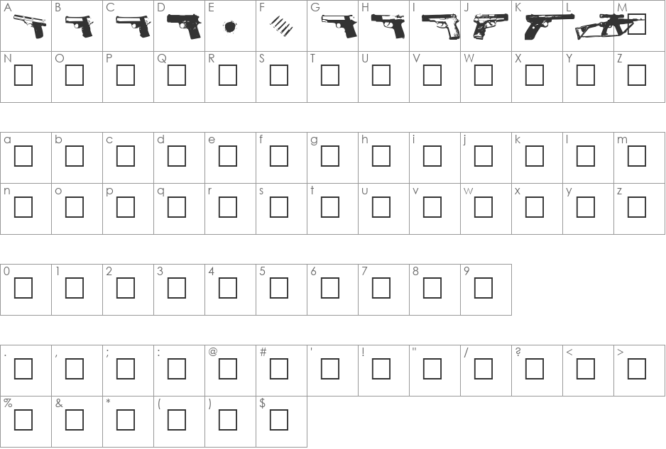 GUNBATS font character map preview