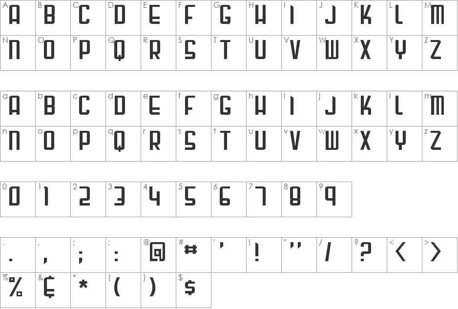 Gunblade font character map preview