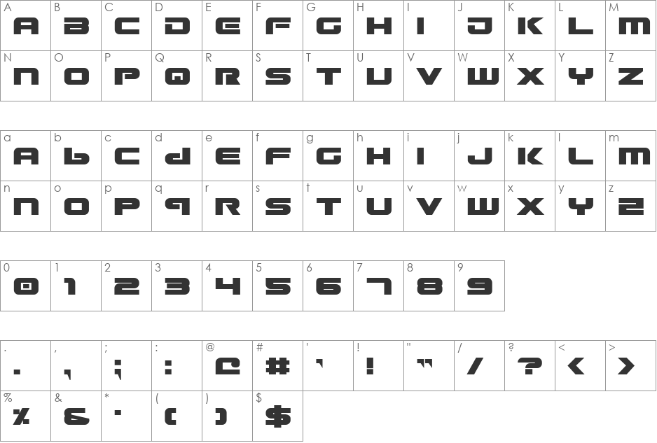 Gunship Bold font character map preview