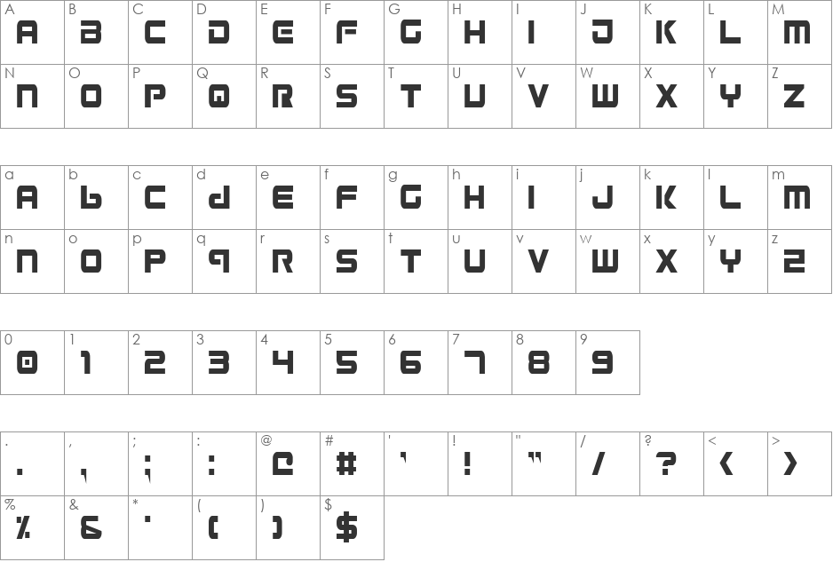 Gunship Condensed font character map preview