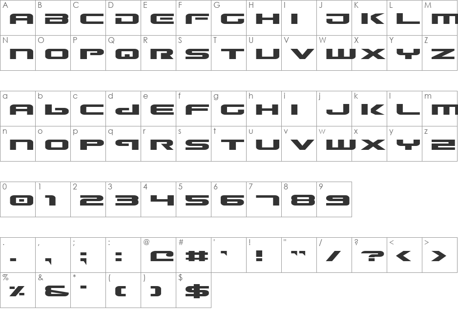 Gunship Expanded font character map preview