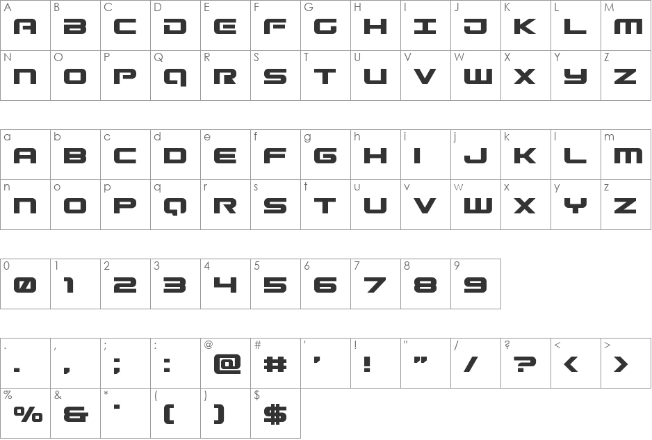 Gunship Super-Italic font character map preview