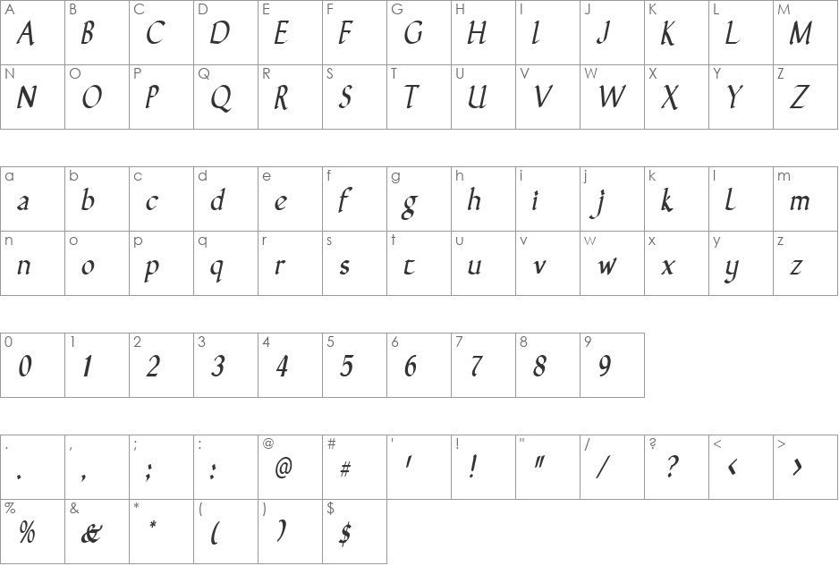 GuntherNarrow font character map preview