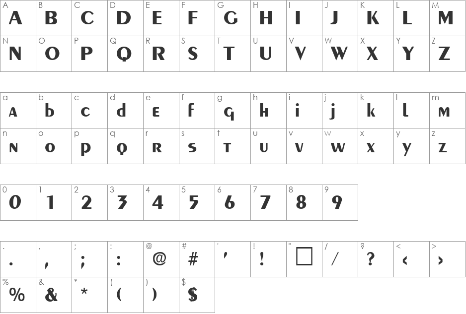 Aquavit font character map preview