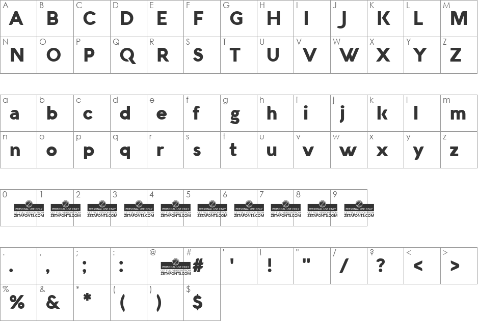 Aquawax font character map preview