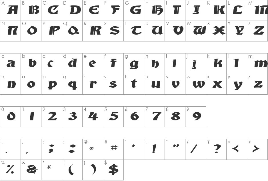 AquiEstaSSK font character map preview