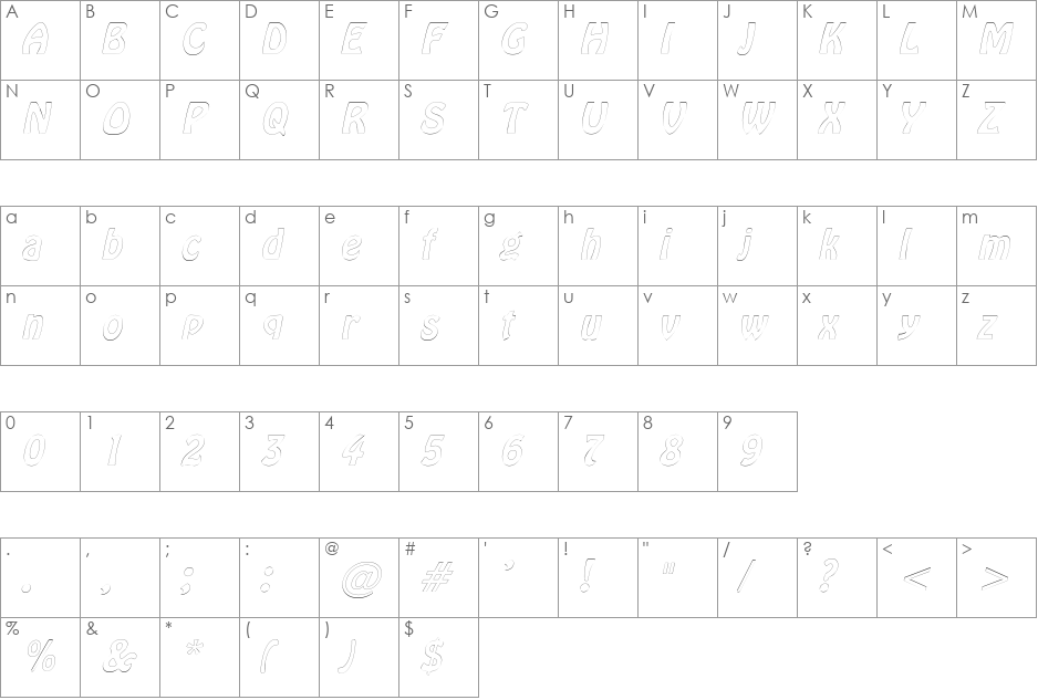 GuthrieOutline font character map preview