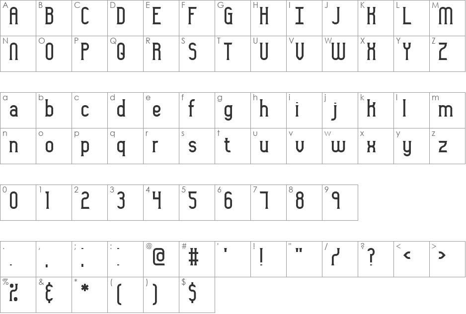 Gyneric BRK font character map preview