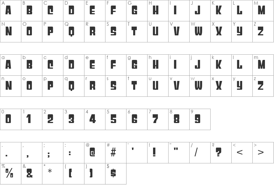 Gyparody font character map preview