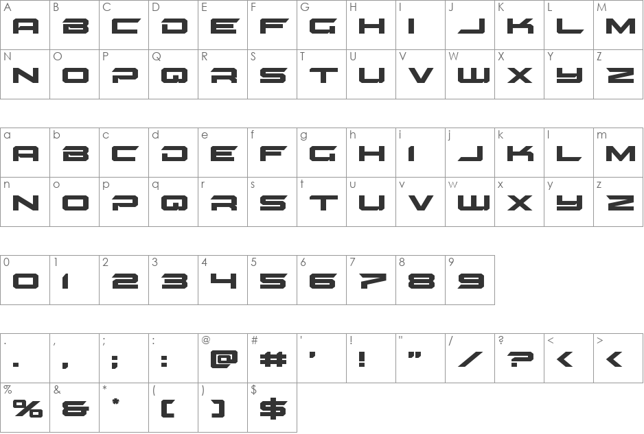 Gypsy Killer Expanded font character map preview