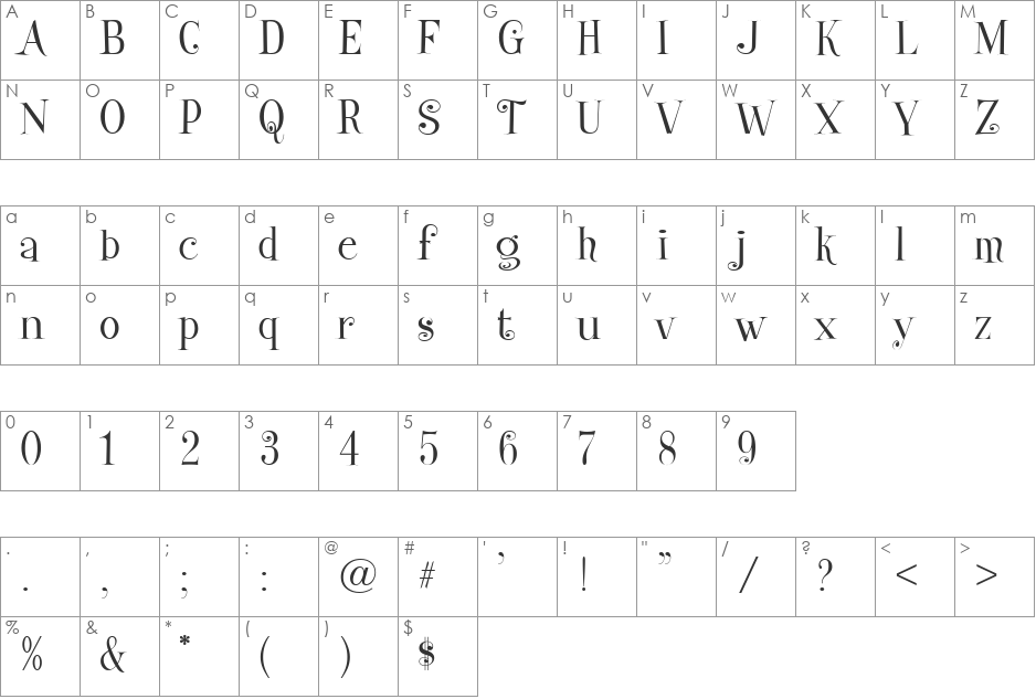 GypsySwitchJF font character map preview