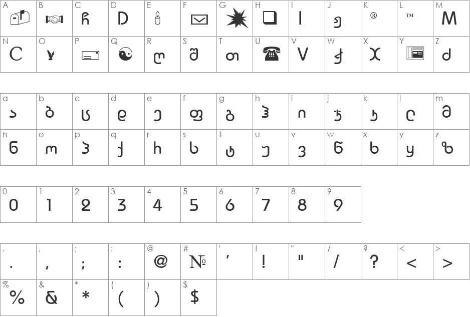 G_Bah font character map preview