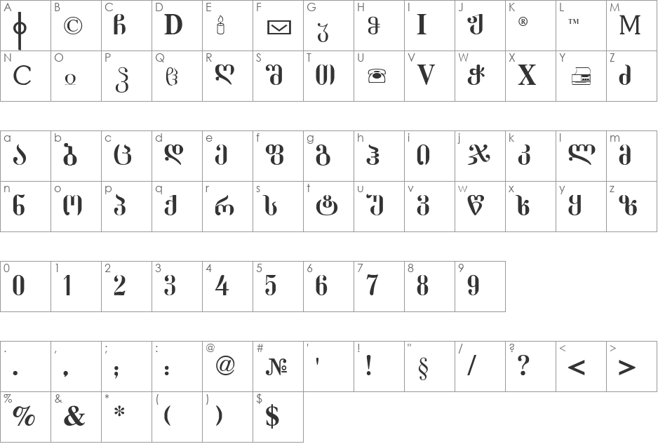 G_MDumbadze font character map preview