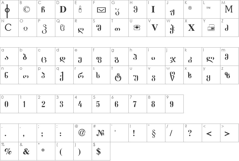 G_NDumbadze font character map preview