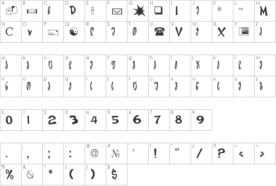 G_Shesh font character map preview