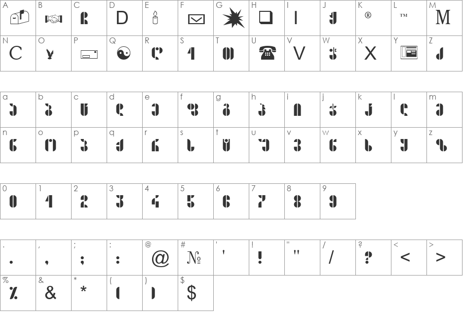 G_Shir font character map preview